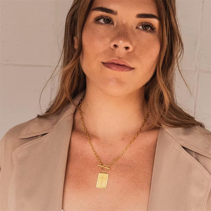 Toggle Clasp Rectangle Cross Charm Necklace Paperclip Chain Choker Religious Jewelry First Communion Gift for Christian Faith