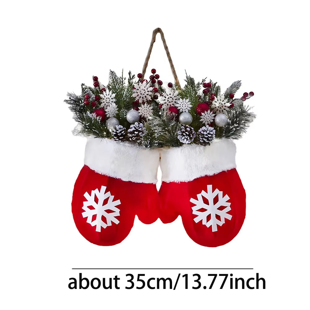 2026 Christmas Glove Garland Creative Simulated Flower Wreath Window Door Gate Home Decor Door Sign Xmas Party Decoration