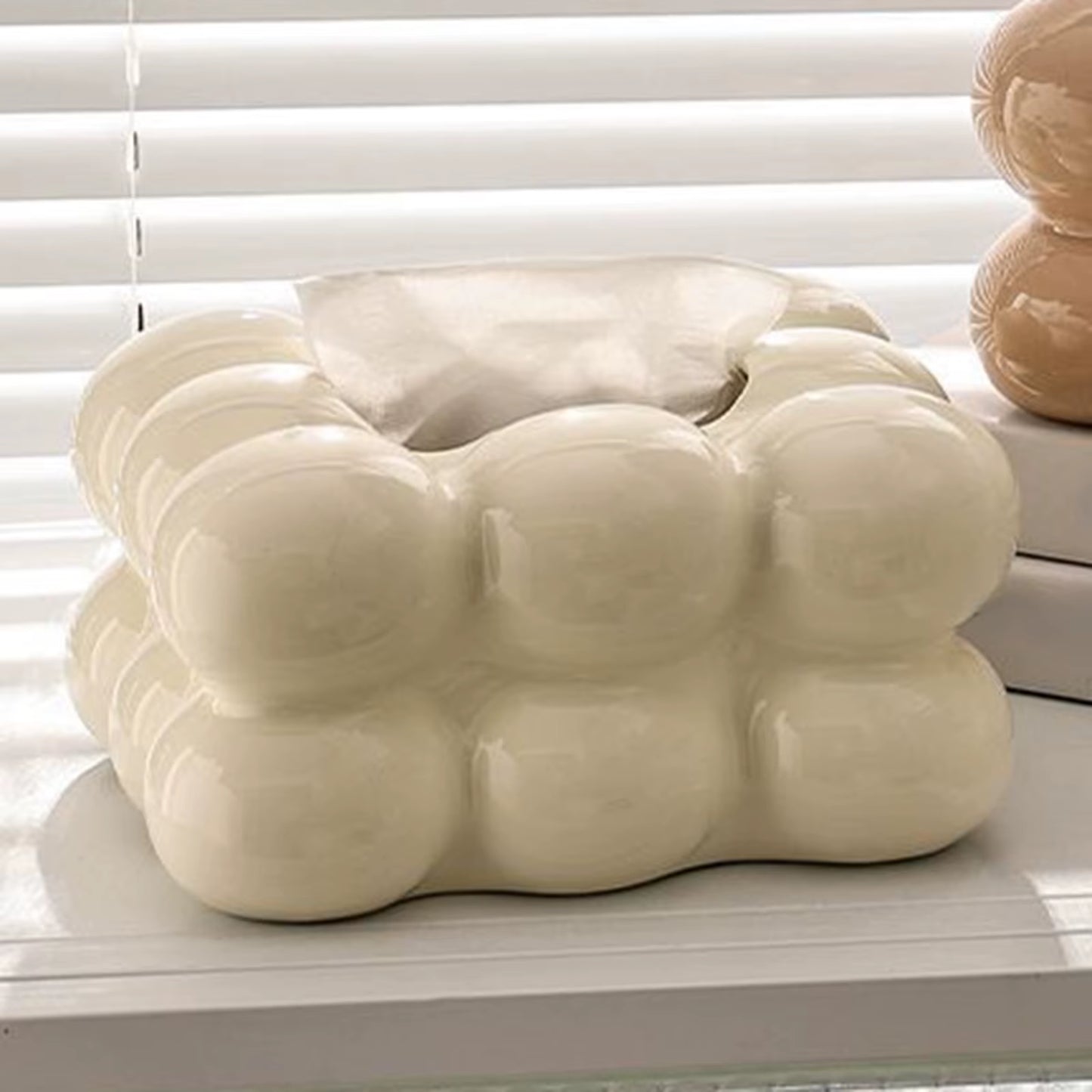 Facial Tissue Holder Non Slip Ceramic Tissue Box Cover Tissue Dispenser for Living Room Home Household Kitchen Countertop