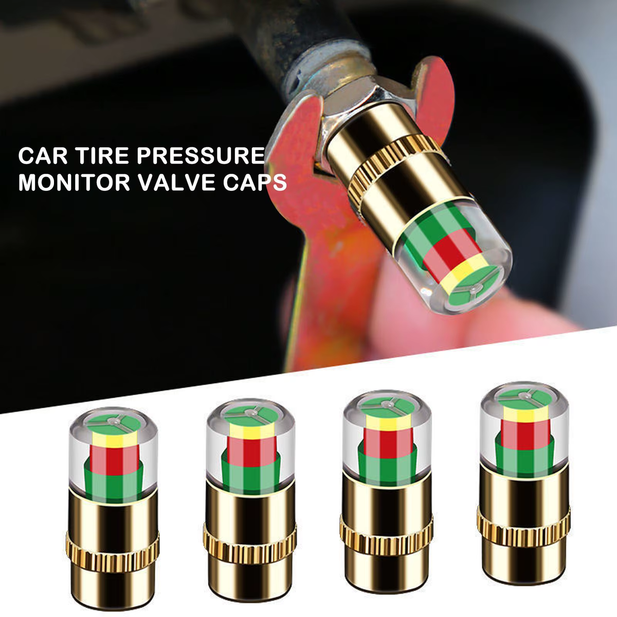 Cars Tire Air Pressure Monitor Alert 4Pcs/Set Indicator Tire Valve Cap Gauge Car Accessories Car Tyre Pressure Gauge Caps Useful