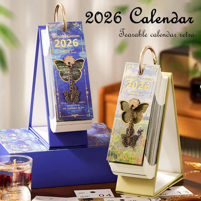 Vintage Oil Painting Desk Calendar with Gold Ring Binding 365 Days Inspirational Quotes One-Way Page Turn Daily Planner