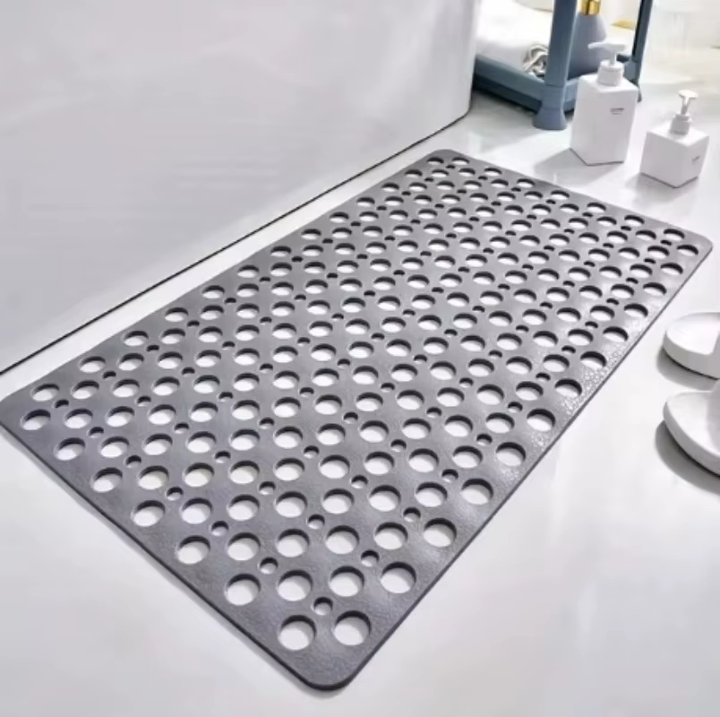 Square Non-Slip Bathroom Mat with Suction Cup and round Hole Design Shower Anti-Fall Household Shower Massage Quick Drainage Mat