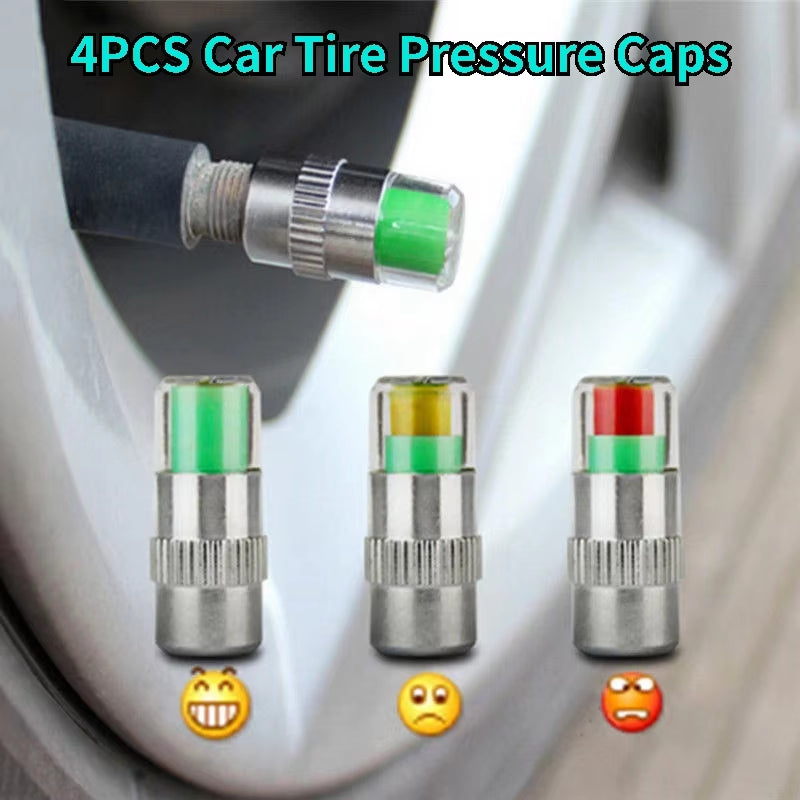 4PCS Car Tire Pressure Caps, Tire Valve Cap with Pressure Indicator Tyre Pressure Monitor Valve Caps Air Alert Auto Accessories
