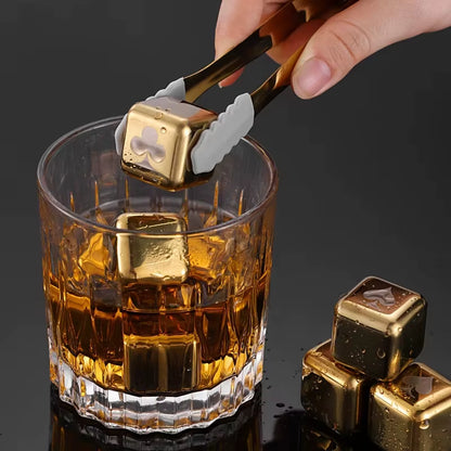 Gold and Siver Metal Cooling Rocks Reusable Ice Cubes Whiskey Steel Ice Cubes 304 Stainless Steel and with Storage Box for Vodka