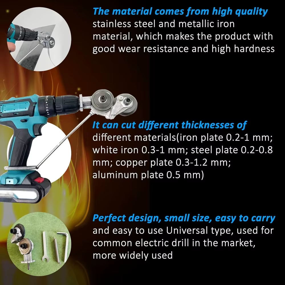 Electric Drill Plate Cutter Attachment Metal Double Headed Sheet Cutting Tool Cut Plate Punch Shears Drill for Copper Cutter