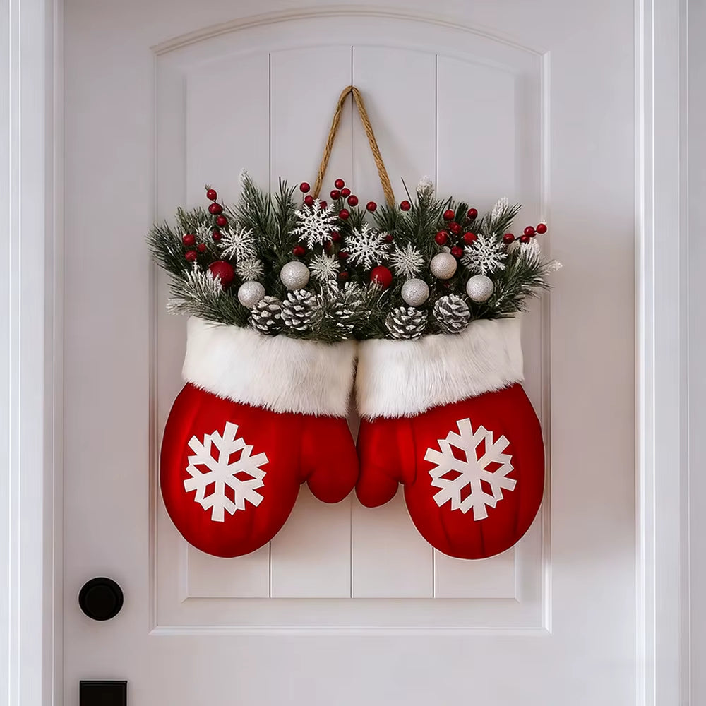 2026 Christmas Glove Garland Creative Simulated Flower Wreath Window Door Gate Home Decor Door Sign Xmas Party Decoration