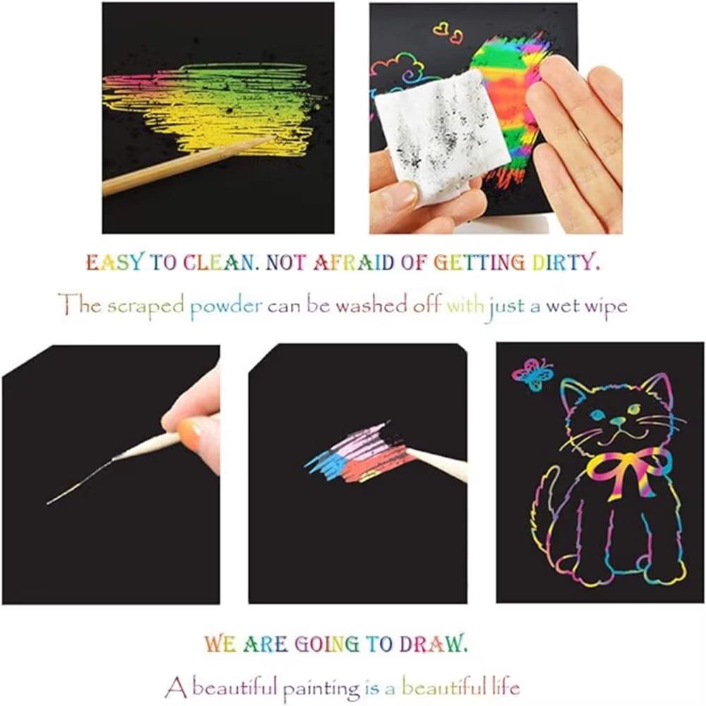 Scratch-Off Color Art Drawing Book, No Need for Paint, Free Creation Diy Drawing Book. Rainbow Scratch-Off Paper