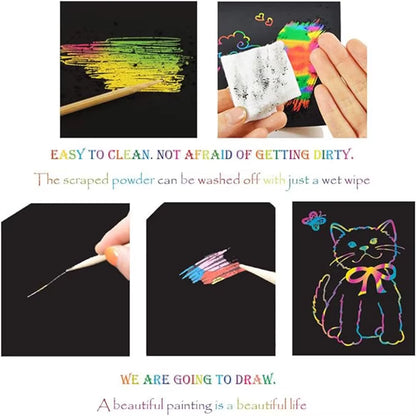 Scratch-Off Color Art Drawing Book, No Need for Paint, Free Creation Diy Drawing Book. Rainbow Scratch-Off Paper