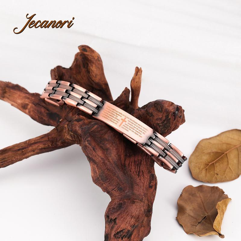 Jecanori Copper Cross Bracelet for Men - Ultra Strength Magnetic Mens Cross Jewelry Set - Adjustable Magnetic Bracelet with Sizing Tool Jewelry Box
