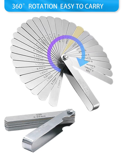 32 Blades Feeler Gauges Set Stainless Steel Dual Marked Metric and Standard SAE Valve Thickness Gauge Rangefinder