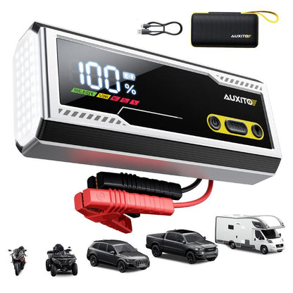 AUXITO 10000A Ultra-Powerful Jump Starter for All Gas & Diesel Engines - Fast Charging, LED Display, 3-Mode Flashlight & Storage Case Included!