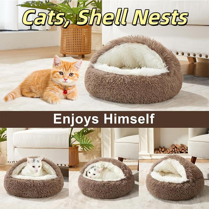 Cozy Half-Enclosed Plush Cat & Dog Bed - Warm Winter Nest for Ultimate Comfort