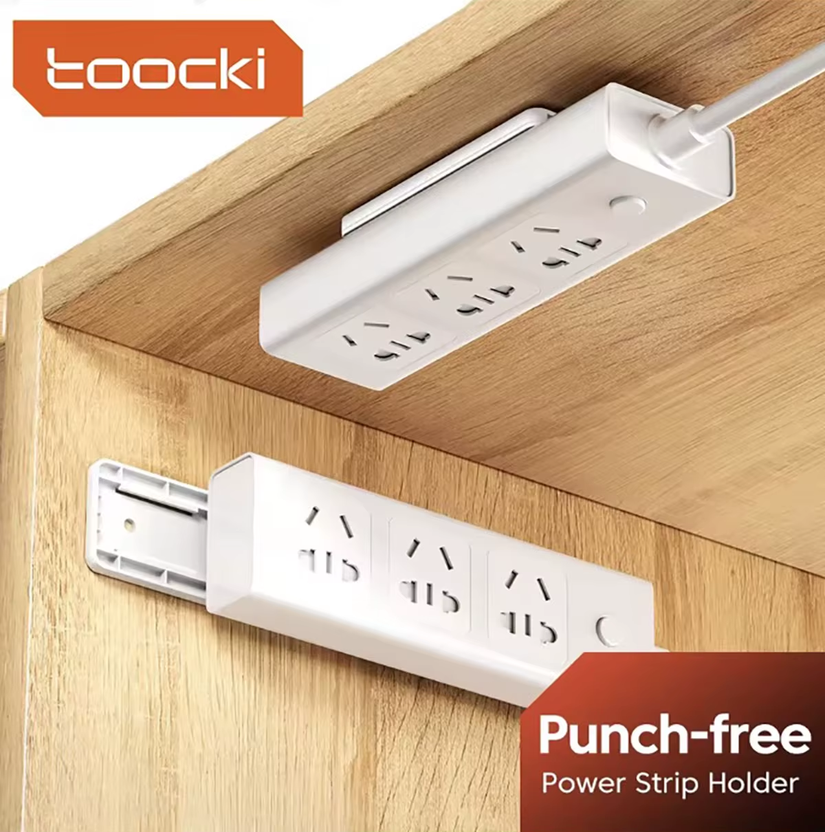 Toocki Self-Adhesive Power Socket Strip Fixator Wall Mounted Self Adhesive Punch Free Row Plug Holder for Kitchen Home Office