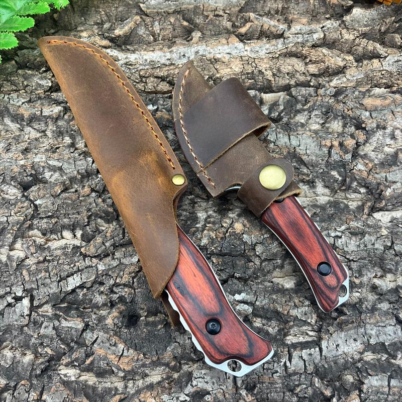 Saddle Mountain 15002 Hidden Canyon Hunter 15017 Outdoor Fixed Blade Knife 8Cr13Mov/Cpm-S30V Teardrop Blade Stable Wooden Handle with Leather Sheath Camping Fishing Scenarios Men'S Gift Christmas Gift Multi-Functional Tool