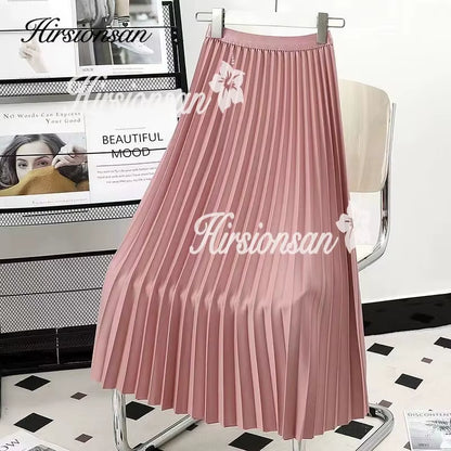 Pleated Skirts Women 2023 Autumn New Korean Fashion Vintage Solid a Line Skirt for Lady Chic Elegant Midi Skirt