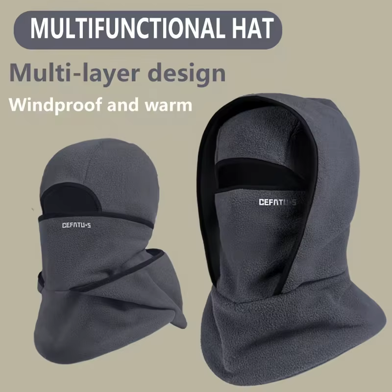 Outdoor Autumn and Winter Season Warm One-Piece Hat, Two-Layer Hat Design, Balaclava Hat, Can Be Used with Helmets, Unisex