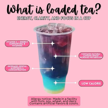 Loaded Teas - 55 Flavors Caffeinated Beverage Mix - Sugar-Free & Gluten-Free Energy Powder Drink - 32Oz Smoothie Mix - Made in USA - 24 Months Shelf Life