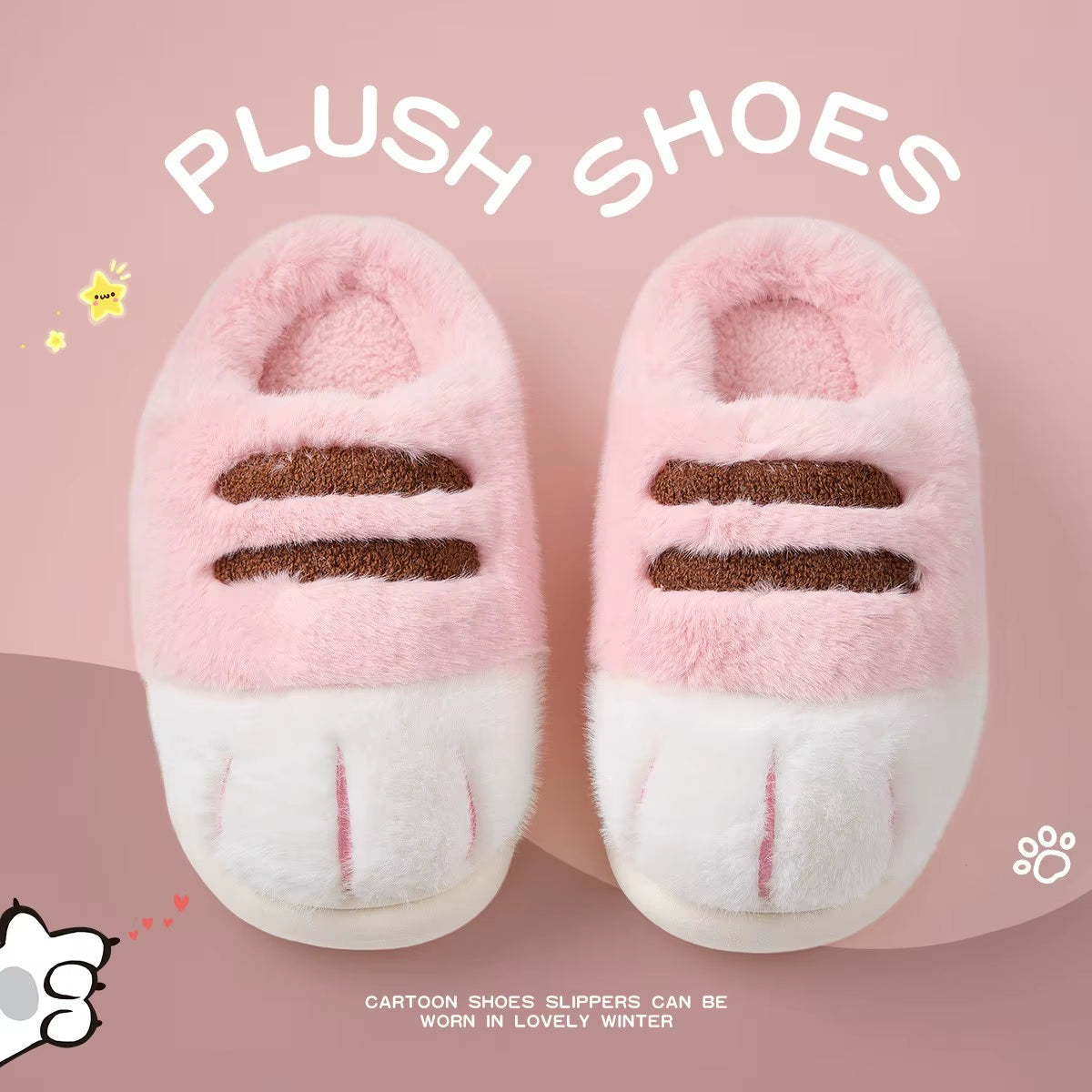 Winter Warm Slipper Women Home Fuzzy Cat Paw Claw Fur Plush Indoor Lazy Female Thermal Furry House Shoe Funny Flat Flip Flop