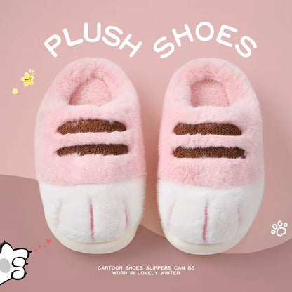 Winter Warm Slipper Women Home Fuzzy Cat Paw Claw Fur Plush Indoor Lazy Female Thermal Furry House Shoe Funny Flat Flip Flop