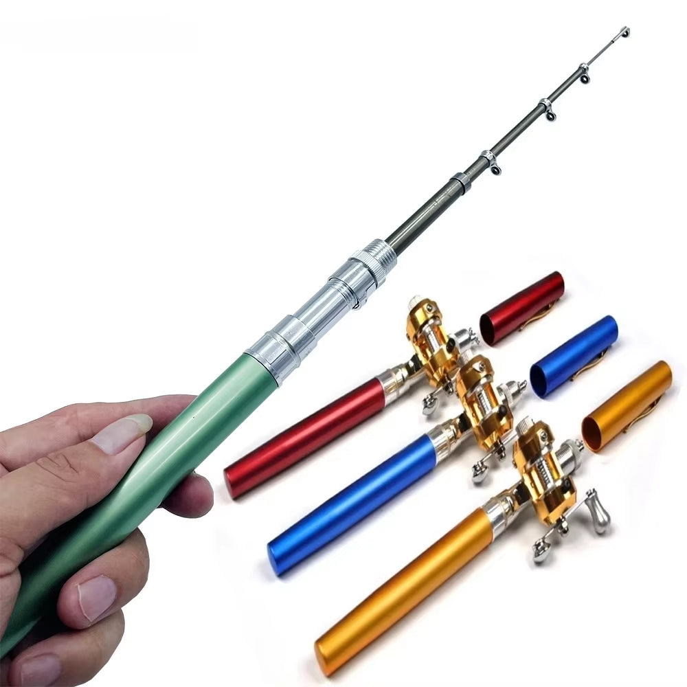 [Fish Rod+Reel+Line+Accessories] Portable Pocket Telescopic Fishing Rod Reel Full Kit Pen Shape Pole 96Cm for Fishing Beginner