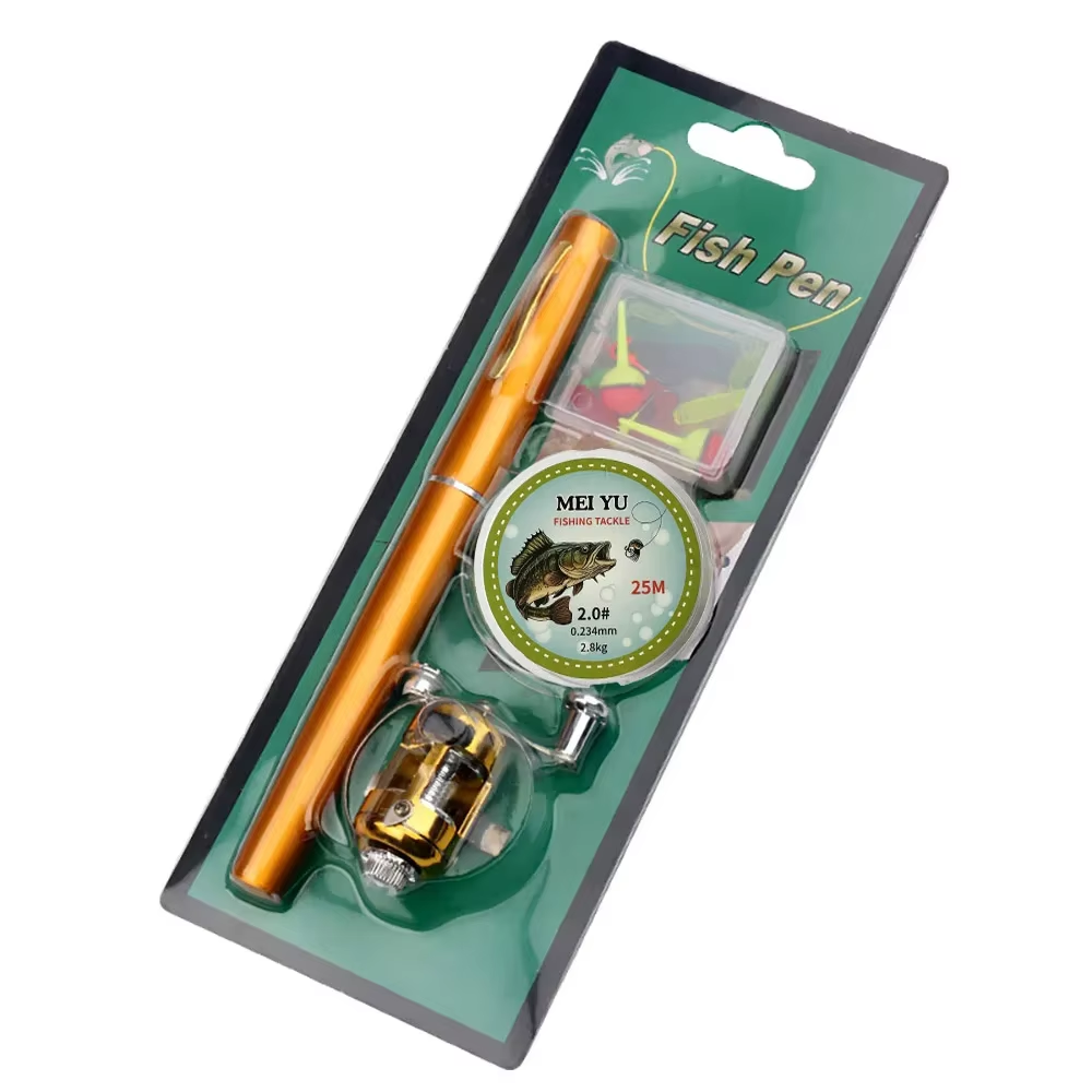 [Fish Rod+Reel+Line+Accessories] Portable Pocket Telescopic Fishing Rod Reel Full Kit Pen Shape Pole 96Cm for Fishing Beginner