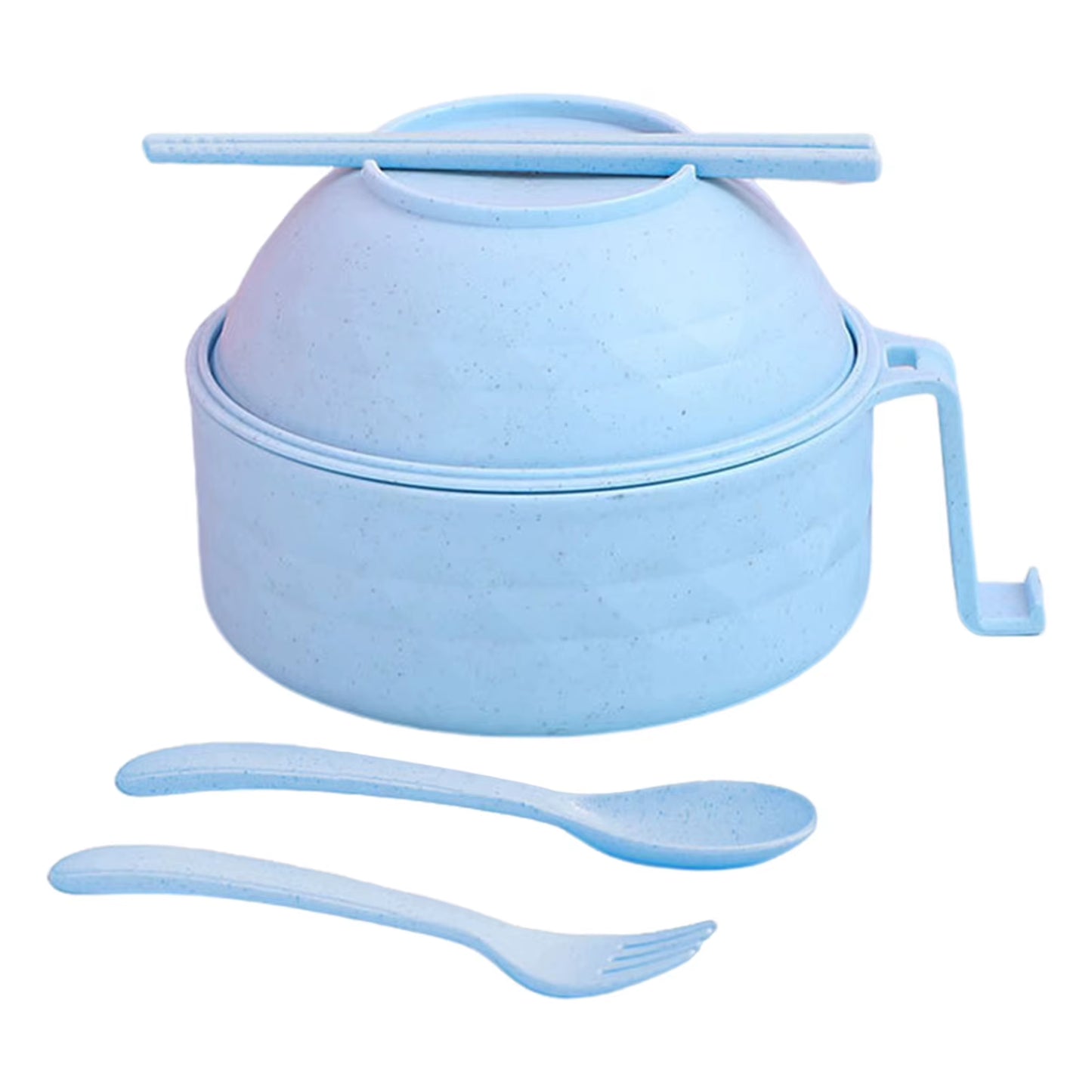 Microwave Ramen Bowl Cooker Set Wheat Straw Instant Noodles Bowl Handles,Ramen Noodle Cooker with Spoon Chopsticks Fork Camping