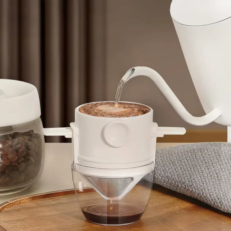 Portable Hand-Brewed Coffee Filter Cup Stainless Steel Folding Ear Filter Drip-Free Coffee Filter Cup with Bottom Tray