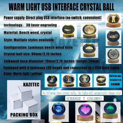 Enchanting 3D Saturn Crystal Ball Night Light with LED Stand - Stunning Planet Figurine Lamp for Bedroom Decor (2.4 In, 60Mm)