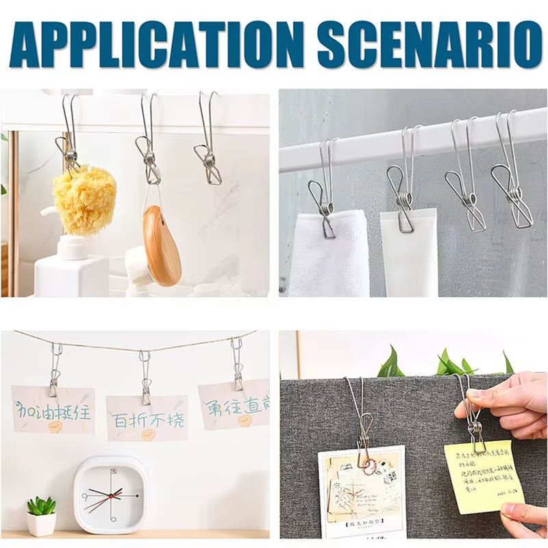 5/10/20Pcs Long Tail Clip Stainless Steel Photo Clip Clothespins Towel Organizer Holder Rack Hooks Clothes Pegs Laundry Storage