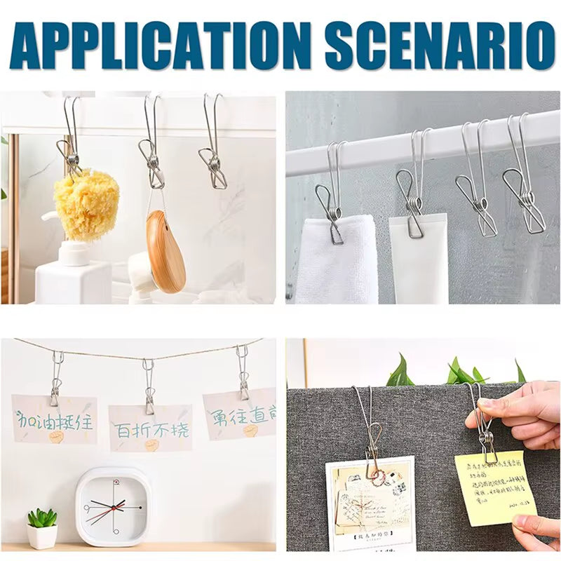 5/10/20Pcs Long Tail Clip Stainless Steel Photo Clip Clothespins Towel Organizer Holder Rack Hooks Clothes Pegs Laundry Storage