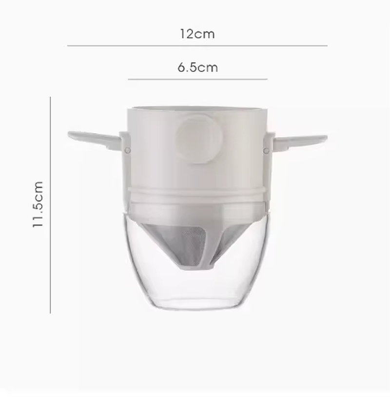 Portable Hand-Brewed Coffee Filter Cup Stainless Steel Folding Ear Filter Drip-Free Coffee Filter Cup with Bottom Tray