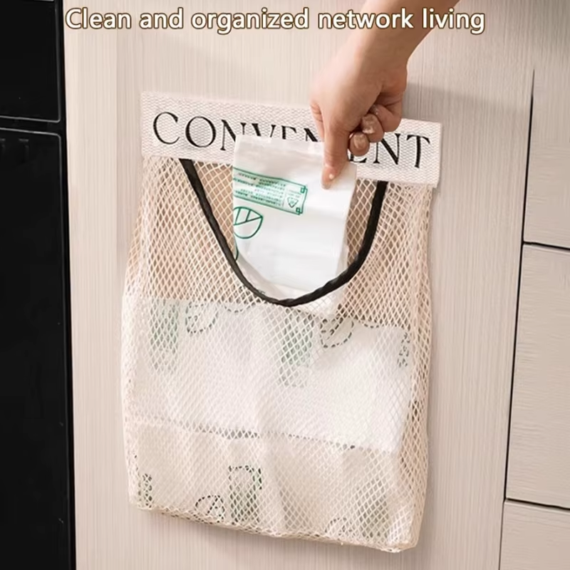Trash Bag Holder Mesh Storage Net Grocery Bag Organizer Dispenser for Aluminum Foil, Garbage Bag, Plastic Wrap, Shopping Bag