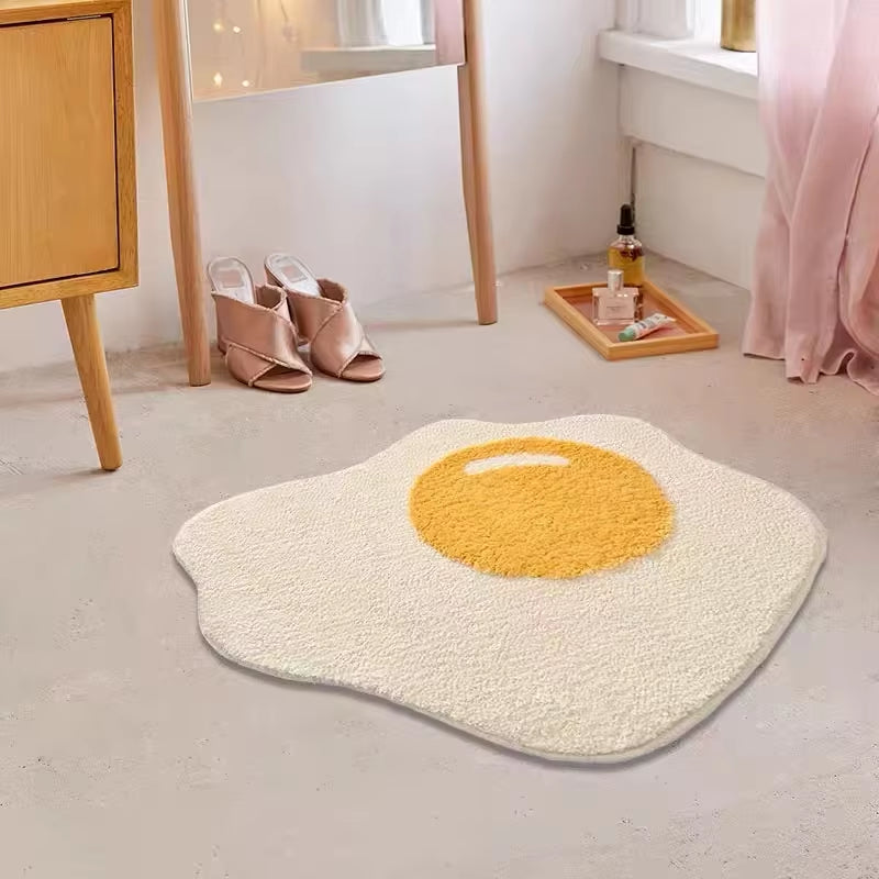 VIKAMA Cartoon Poached Egg Carpet Living Room Sofa Coffee Table Carpet Bedside Rugs Absorbent Bathroom Floor Mat Home Decoratora