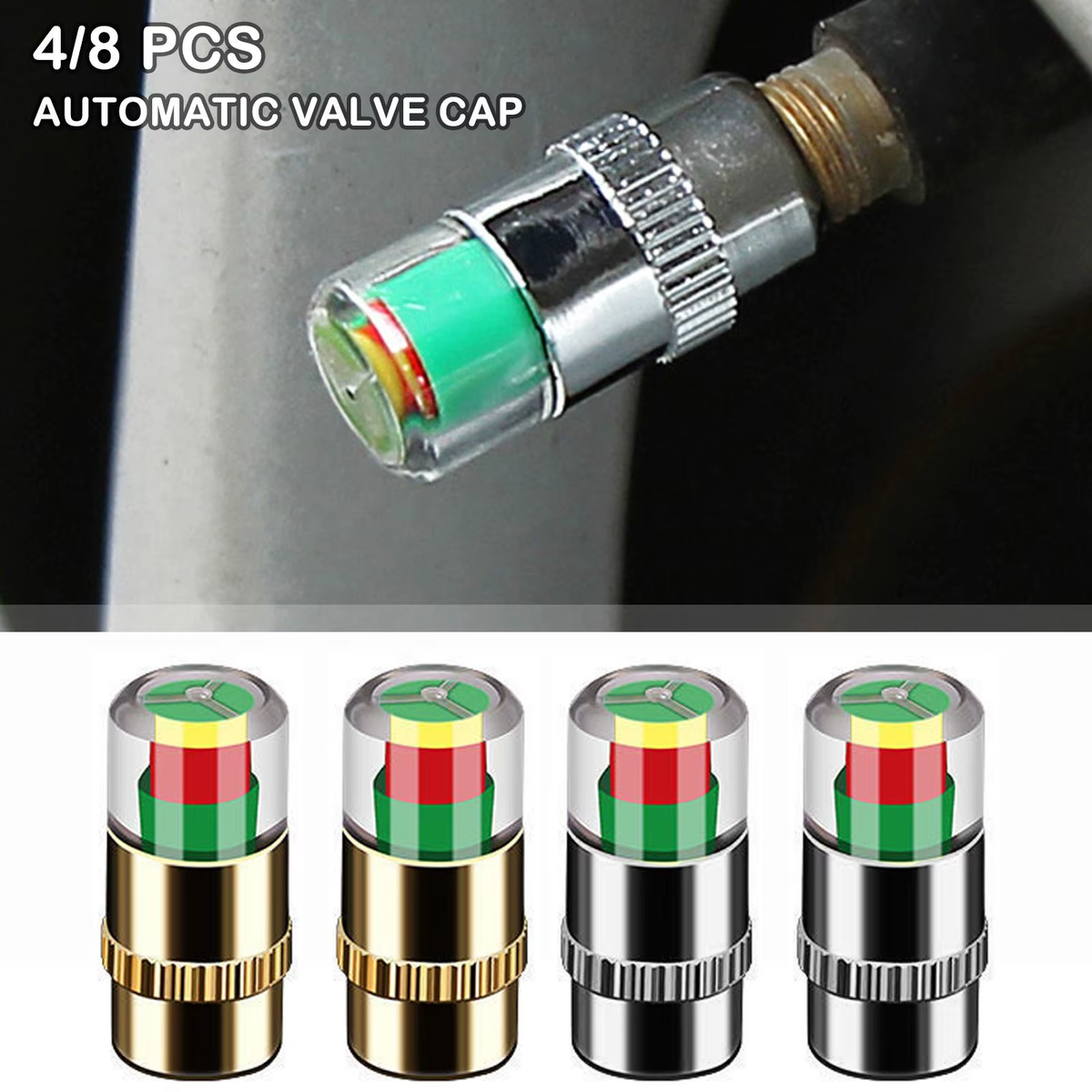 Cars Tire Air Pressure Monitor Alert 4Pcs/Set Indicator Tire Valve Cap Gauge Car Accessories Car Tyre Pressure Gauge Caps Useful
