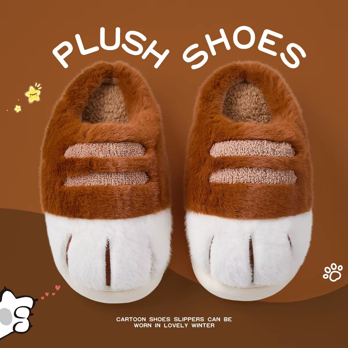 Winter Warm Slipper Women Home Fuzzy Cat Paw Claw Fur Plush Indoor Lazy Female Thermal Furry House Shoe Funny Flat Flip Flop