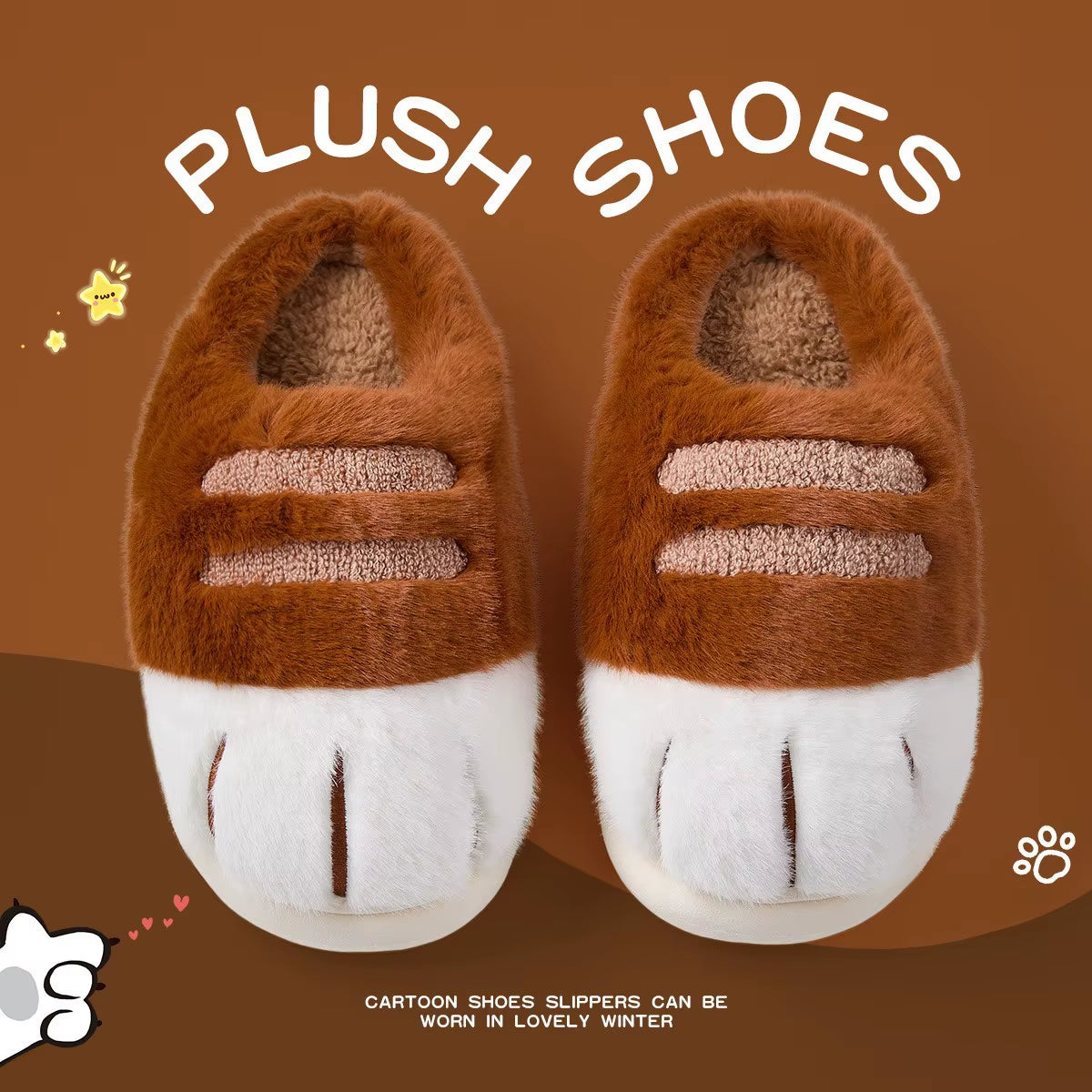 Winter Warm Slipper Women Home Fuzzy Cat Paw Claw Fur Plush Indoor Lazy Female Thermal Furry House Shoe Funny Flat Flip Flop