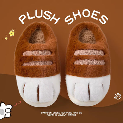 Winter Warm Slipper Women Home Fuzzy Cat Paw Claw Fur Plush Indoor Lazy Female Thermal Furry House Shoe Funny Flat Flip Flop