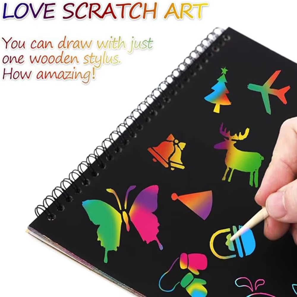Scratch-Off Color Art Drawing Book, No Need for Paint, Free Creation Diy Drawing Book. Rainbow Scratch-Off Paper