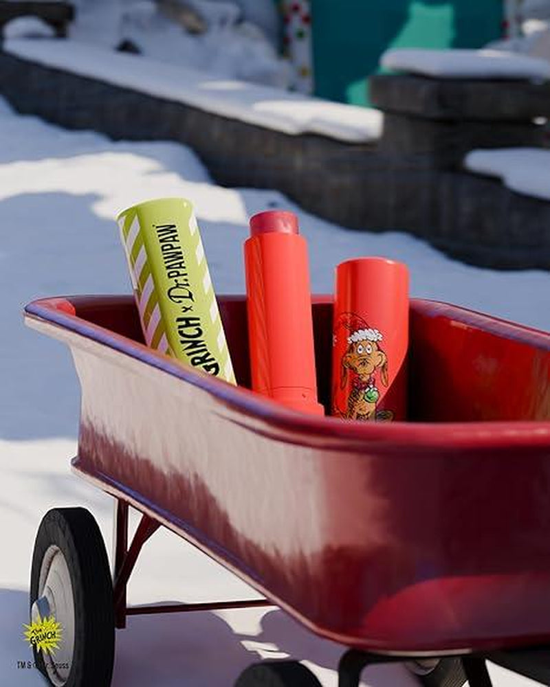 3Pcs Dr. Pawpaw the Grinch Set Original, Ultimate Red, Peach Pink - Natural Lip Balm with Aloe Vera - Gluten Free Lip Moisturizer for Hydration, Get It before Wellness Holiday Skincare