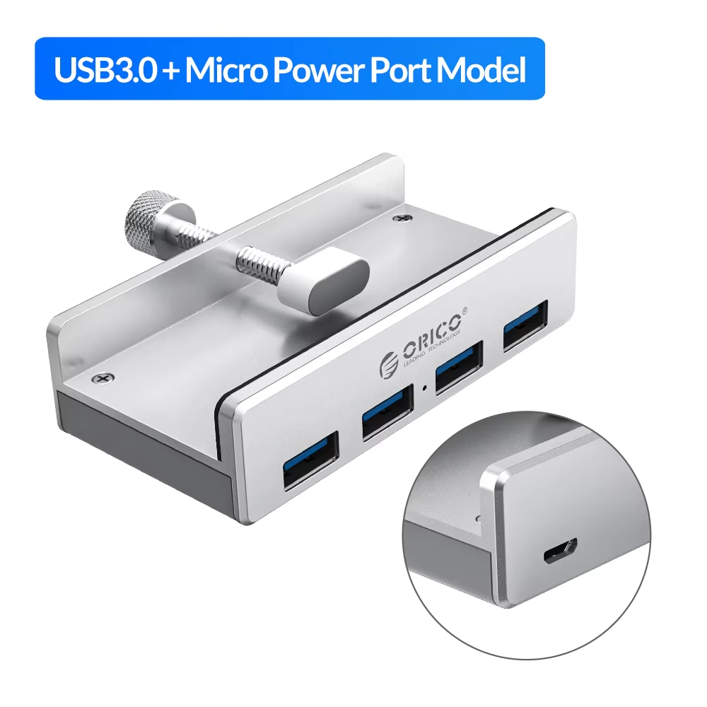 USB 3.0 Hub Clip Design Aluminum Alloy 4 Ports USB 3.0 HUB Travel Charger Charging Hub Station 5Gbps Data Transmission