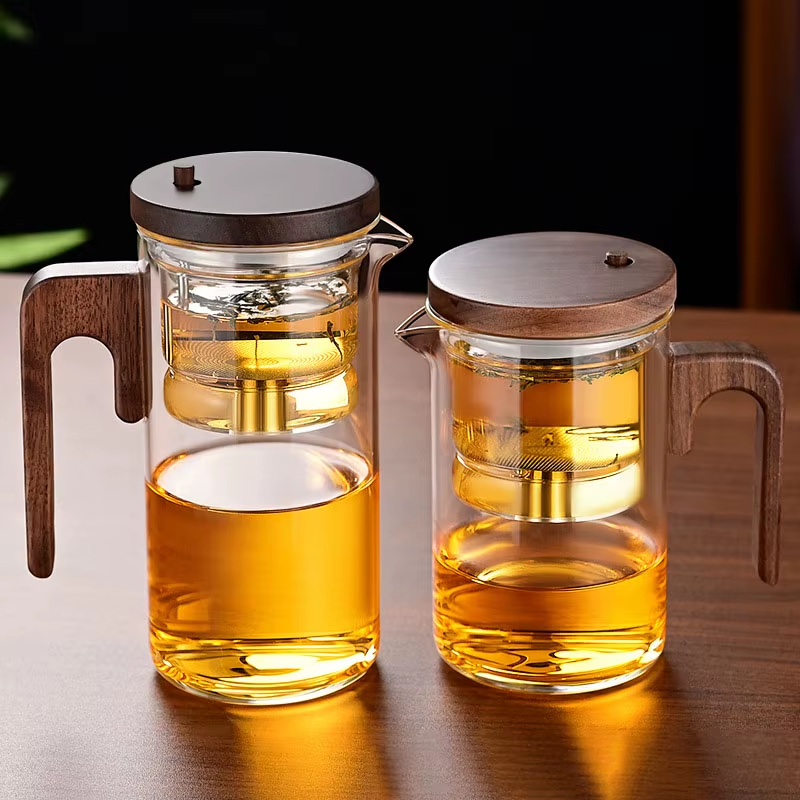 Water Separation Inner Container Teapot One Click Magnetic Switch Tea Separation Filtration Glass Tea Pot Wood Handle Teapot
