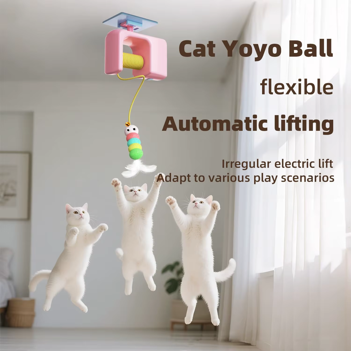 Pet Stress Relief Toys for Cats, Rechargeable Interactive Hanging Door Cat Toy, Automatic Electric Flying Bird Cat Toy for Hunt