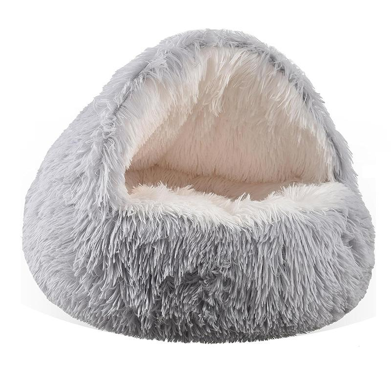 Cozy Half-Enclosed Plush Cat & Dog Bed - Warm Winter Nest for Ultimate Comfort